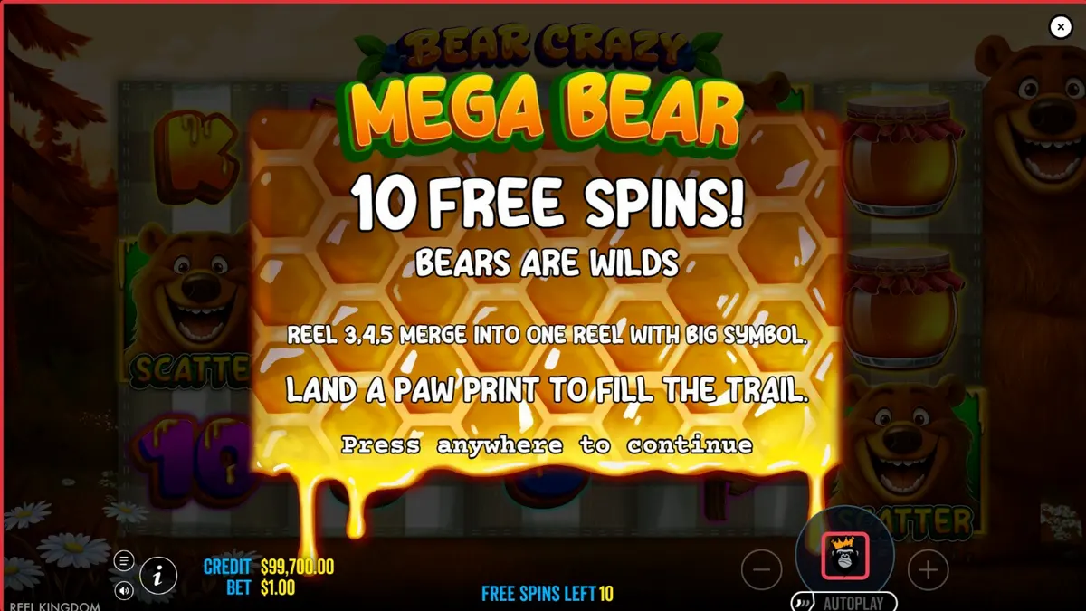 Pemandangan hutan cerah dengan simbol bertema piknik di slot Bear Crazy