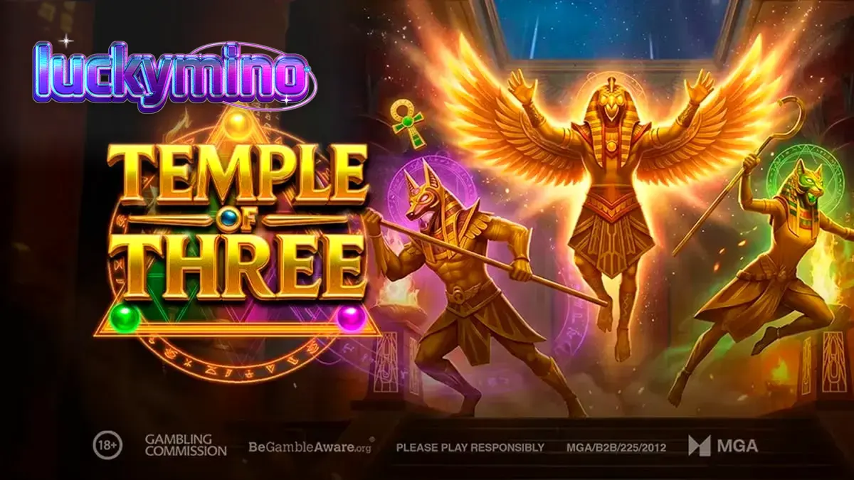 Tampilan visual slot Temple of Three dengan tema Mesir kuno